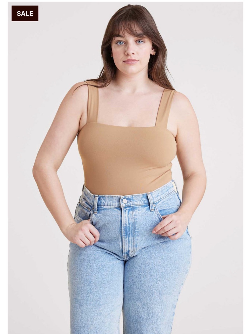 Nuuds Women’s Square Neck Tank Bodysuit in Cinnamon